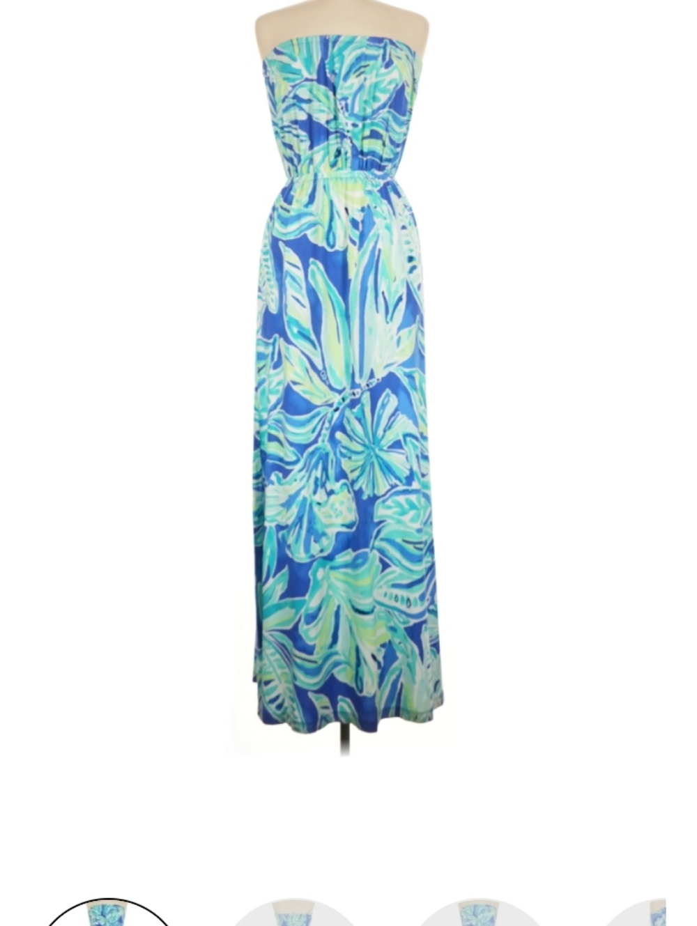 Lilly Pulitzer Blue & Aqua Strapless Tropical Maxi Dress